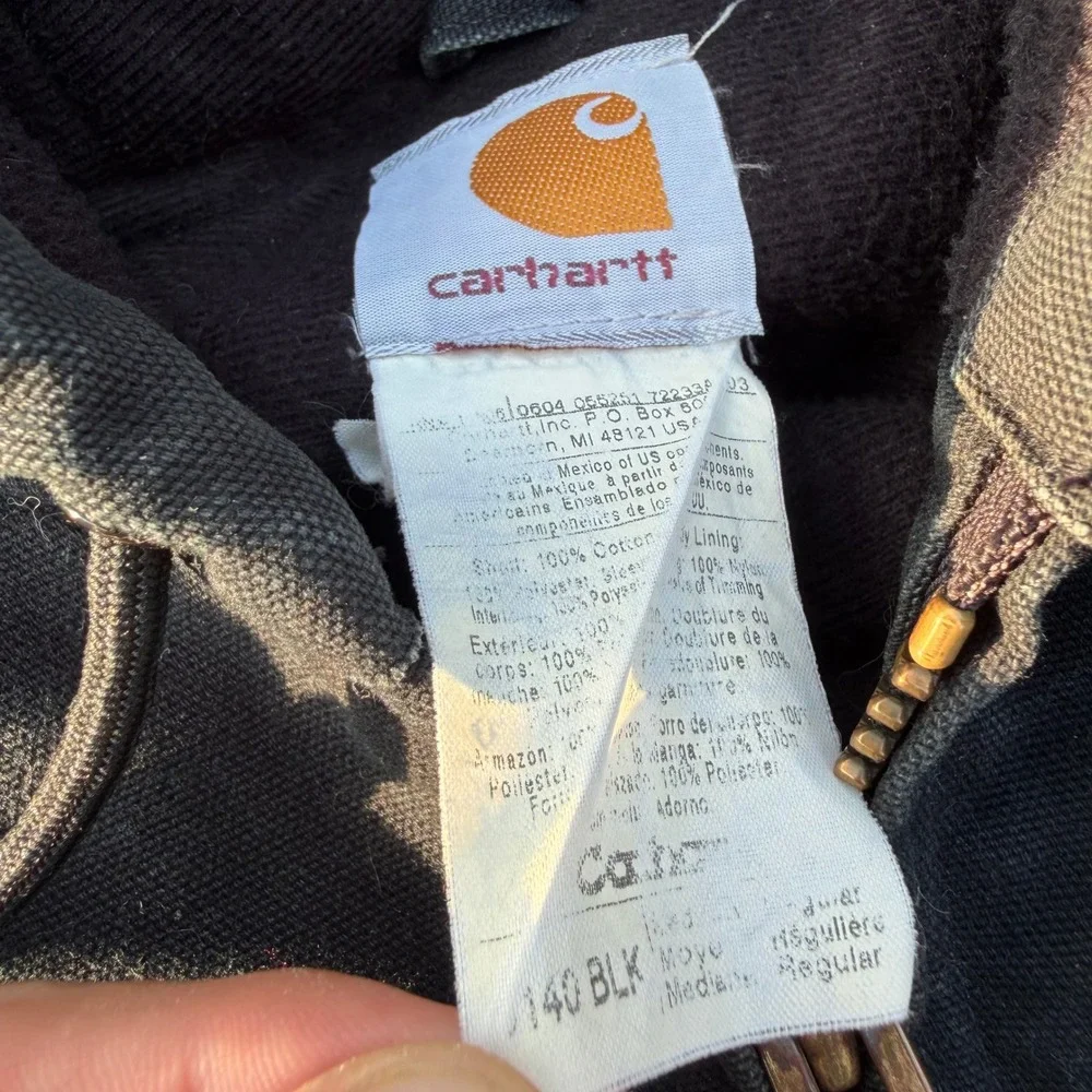 B- Carhartt J140 BLK Duck Active Jacket Quilted Flannel Lined Black Mens Medium